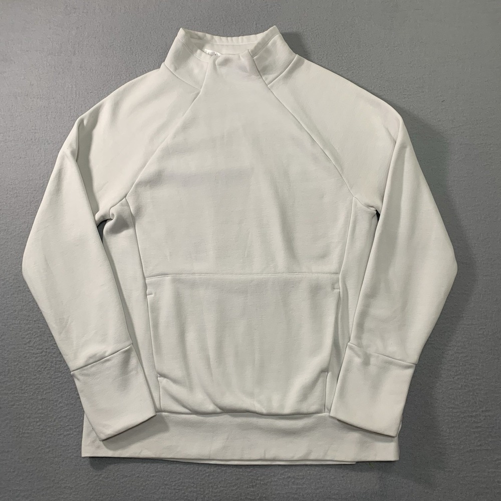 Fabletics Sweatshirt Womens Medium Cream Mock Neck Pullover Kangaroo Pocket